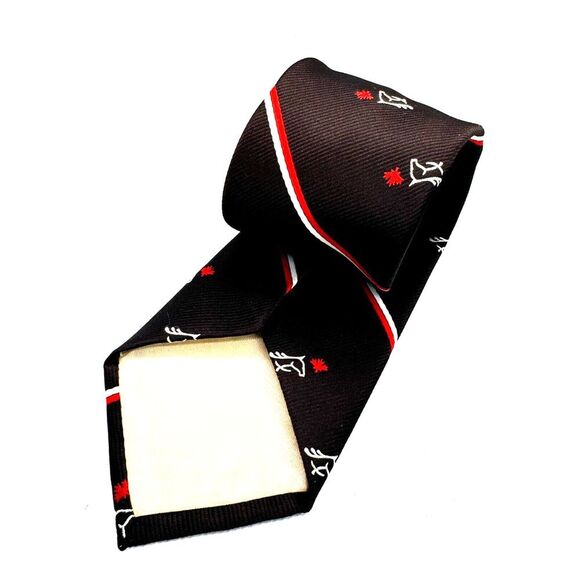 FRAME Mens Necktie Red and White Striped Brown Tie Horse and Star Pattern - Picture 2 of 3